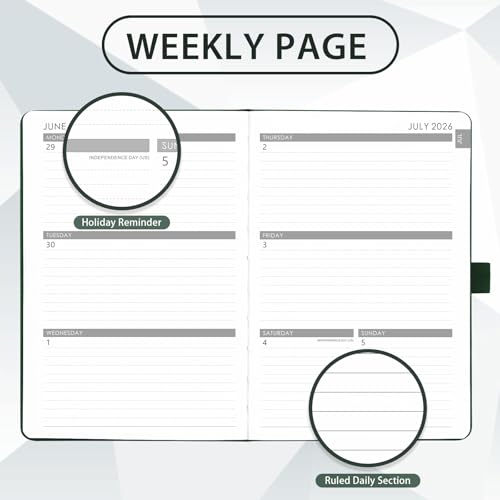 2026-2027 Planner - Academic Planner 2026-2027 Weekly Monthly Planner, July 2026 - June 2027, 5.7'' x 8.4'', Thick Paper, Leather Cover, Pen Holder, Back Pocket, Perfect Daily Organizer - Dark Green - color: Dark Green