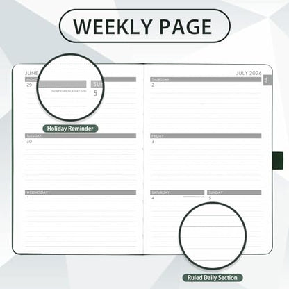 2026-2027 Planner - Academic Planner 2026-2027 Weekly Monthly Planner, July 2026 - June 2027, 5.7'' x 8.4'', Thick Paper, Leather Cover, Pen Holder, Back Pocket, Perfect Daily Organizer - Dark Green - color: Dark Green