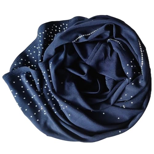 Ready To Wear Instant Hijab for Women Girls Muslim Slip-On Khimar Hijab Scarf Rhinestone Hijabs Islamic Abaya Turban - color: Navy