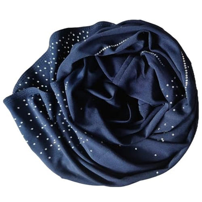 Ready To Wear Instant Hijab for Women Girls Muslim Slip-On Khimar Hijab Scarf Rhinestone Hijabs Islamic Abaya Turban - color: Navy