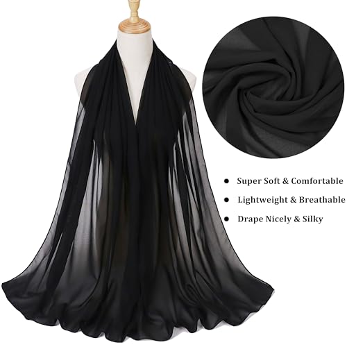Chiffon Shawls and Wraps - Lightweight Scarve for Women Evening Dresses Wedding Bridal Formal Party - color: D-black