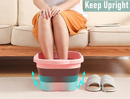Collapsible Foot Bath Basin Tub for Soaking Feet, Plastic Foldable Foot Spa Bucket Tools with Handle and Massager Acupoint for Camping Travel - color: Teal/Yellow