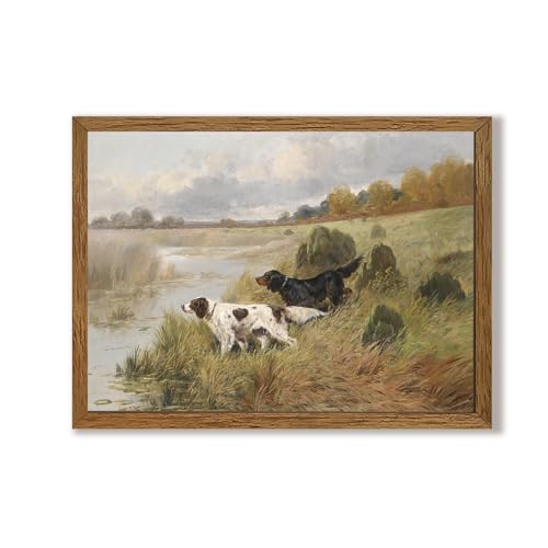 Urmoya Vintage Hunting Dogs by the River Framed Wall Art 12x16 Inch - color: Dog, size: 16"L x 12"W