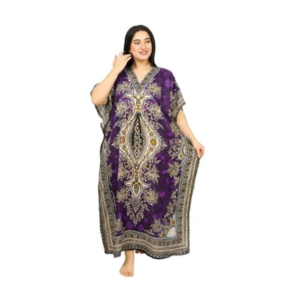 Women's Kaftan Dress – Loose Fit Maxi Gown – Kimono Style Beach Cover Up – Elegant Resort Wear and Nightwear - color: Purple