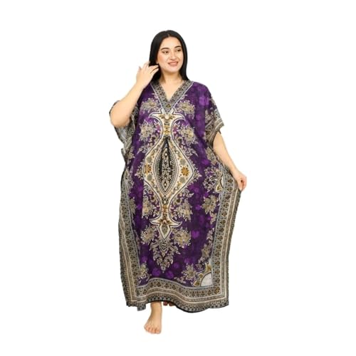 Women's Kaftan Dress – Loose Fit Maxi Gown – Kimono Style Beach Cover Up – Elegant Resort Wear and Nightwear - color: Purple