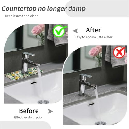 Kitchen Sink Splash Guard，Lemon tree-1 Faucet Mat Sink Gadgets-Super Absorbent Fast Drying Mat Drip Catcher for Kitchen, Bathroom,Sink Mat, Dish Drying Mat, Bathroom(15" X 5.5" ) - color: Lemon tree-1