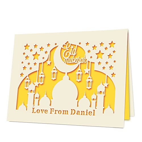 EDSG Personalized Eid Cards Custom Eid Mubarak Card Personalized Ramadan Gifts Eid Mubarak Decorations Ramadan Mubarak Decorations Ramadan Decoration for Her Him Boy Girl with Envelope (Gold) - color: Gold