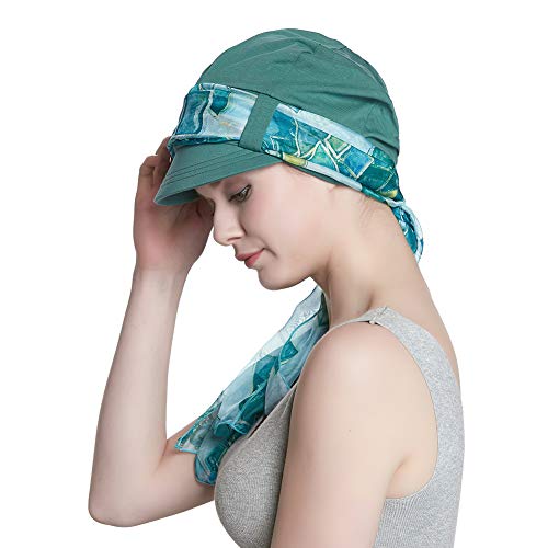 Alnorm Breathable Cotton Hat and Scarf Set Chemo Headwear for Women - color: Green Diamonds