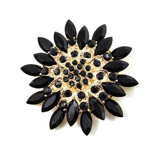 Rhinestone Sunflower Brooch Pin Red Pink Flower Brooch Stylish Crystal Brooch Elegant Clothing Hat Bag Accessories Jewerly for Women - color: Black