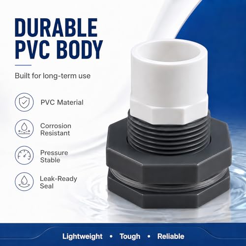 1 Inch PVC Bulkhead Fitting Water Tank Connector Adapter Fitting with Male Thread Coupling, Thru-Bulk Pipe Fitting for Rain Barrels Aquariums Ponds Industrial Plumbing - size: Pack of 1