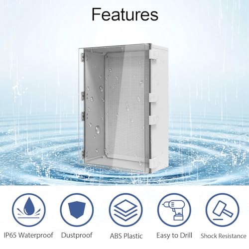Electrical Box, IP65 Waterproof Dustproof ABS Plastic Enclosure, Outdoor and Indoor Project Box Hinged Clear Cover with Mounting Plate Wall Brackets,Outer Dimension 23.6"x 15.7" x 8.7", Grey - size: 23.6"x 15.7" x 8.7" (1pc)
