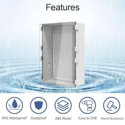 Electrical Box, IP65 Waterproof Dustproof ABS Plastic Enclosure, Outdoor and Indoor Project Box Hinged Clear Cover with Mounting Plate Wall Brackets,Outer Dimension 23.6"x 15.7" x 8.7", Grey - size: 23.6"x 15.7" x 8.7" (1pc)