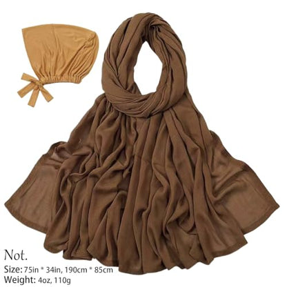 Modal Cotton Hijab Scarf for Women with Undercap Set - color: Mustard Brown