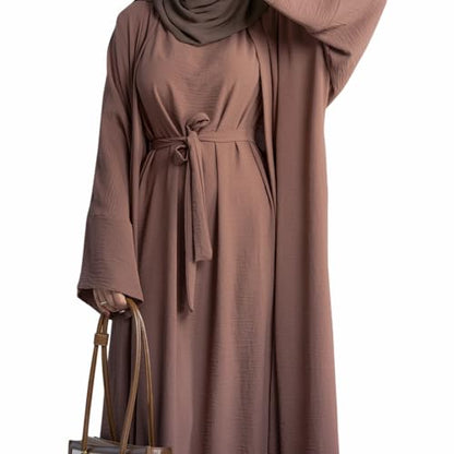 2PCS Women's Muslim Dresses Abaya Islamic Dubai Prayer Dress Robe Long Cardigan Maxi Dress - color: Coffee, size: Medium