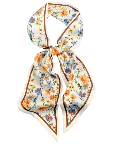 Hioyiwse Head Scarf Hair Neck Scarves For Women Purse Bag Scarfs For Handbags Silky Long Thin Satin Headscarf Fashion - color: B1-colorful Flowers