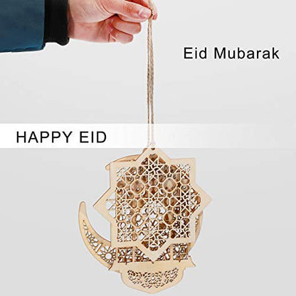 WILLBOND 12 Pcs Wood Ramadan Decorations Eid Decorations Islam Mubarak Wooden Ornaments Mubarak Hanging Hollow Pendant Ramadan Party Eid Al Adha Ornaments Moon Star Lantern for Muslim Islam Festive
