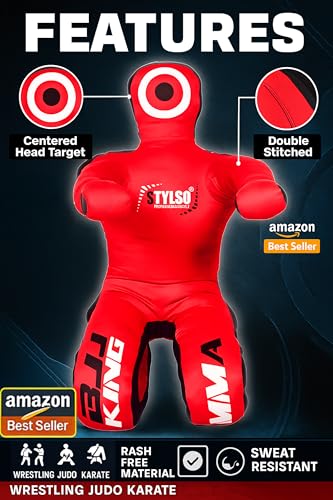 Grappling Dummy for Adults, Unfilled Wrestling Dummy, Hanging Jiu Jitsu Dummy for BJJ, MMA, Judo, Karate, Martial Arts - color: Red Sit, 6ft / 72 inches