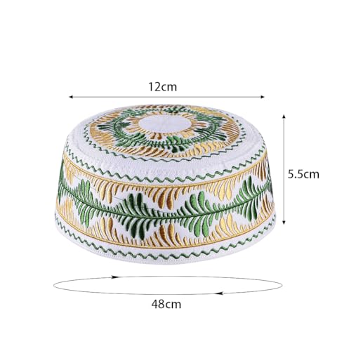 Kids Boys Muslim Prayer Kufi Hat Islamic Prayer Cap Embroidered Prayer Headwear Cap Praying Skull Cap Topi Ramadan Eid Hat - color: Yellow-small