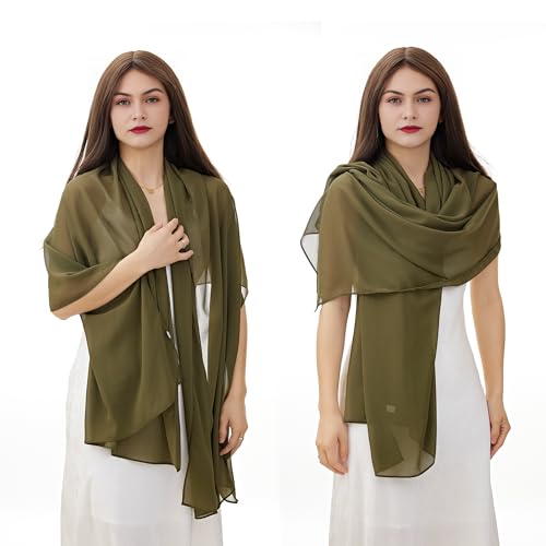 YOUR SMILE for Women Lightweight Breathable Solid Color Soft Chiffon Long Fashion Scarves Sun-proof Shawls Wrap - color: Olive Green