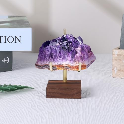Xthrotsenk Walnut Wood Display Stand with Adjustable Metal Arms Small Display Easel Holder Crystal Displays Stand for Displaying Geodes Seashell Fossil Coral Crystal Rock (2"x2"x3.2") - size: 2 Inch