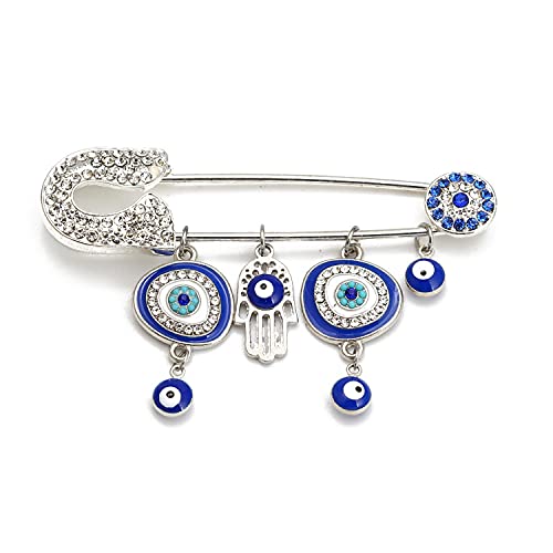 Muslim AllahTurkish Evil Eye Hamsa Hand of Fatima Brooch Pins Jewelry Gift - style: FB-Silver Evil Eye Brooch