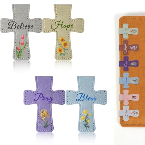 4 Pcs Bible Magnetic Leather Bookmarks - Double-Sided Christian Cross Leather Page Clips, Religious Easter Verse Gift for Women Men Students Teachers Book Lovers, Father's Day Reading Supplies - style: 4 Pcs