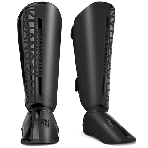 Muay Thai Shin Guards for Men, Women | Lightweight, Martial Arts Kicking Leg Instep Protection Pads, Sparring Gear, For Kickboxing MMA Training