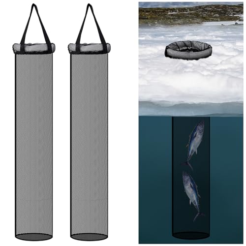 2 Pcs 35.4'' Ice Fishing Well Portable Ice Fish Accessories Catching Basket for Lightweight Fish Storage 8" Mouth Net Bag Kayak Fishing Accessories Bucket Storage Cage