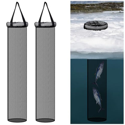 2 Pcs 35.4'' Ice Fishing Well Portable Ice Fish Accessories Catching Basket for Lightweight Fish Storage 8" Mouth Net Bag Kayak Fishing Accessories Bucket Storage Cage