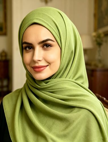 Lina & Lily Non-see-through Premium Jersey Maxi Hijab Head Scarf Wrap for Muslim Women - color: Lime Green