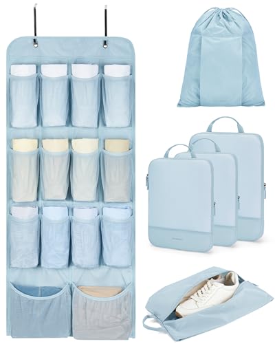BAGSMART Hanging Compression Packing Cubes 6 Set Cruise Travel Essentials - color: Light Blue