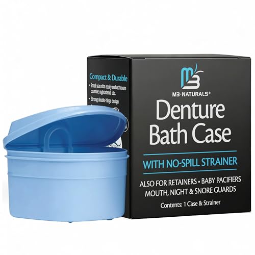 Denture Bath Case and Retainer Case, Denture Bath Cup for Invisalign Retainers Mouthguards Dentures Cleaner Kit with Strainer Spill-Free Portable Retainer Cleaner Case by M3 - size: 1 Count (Pack of 1)