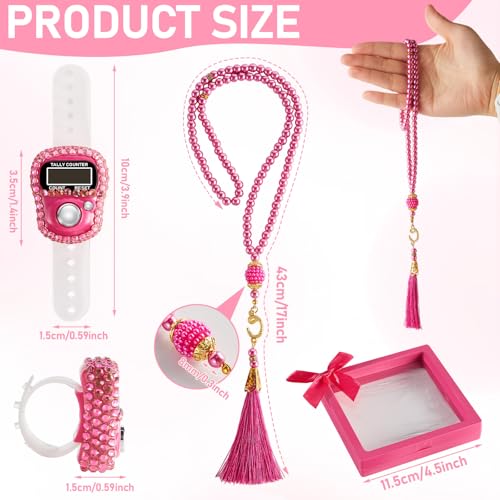 24 Sets Islamic Tasbih Prayer Beads Digital Tasbeeh Counter Bulk Islamic Eid Party Favors with Bows Box Moslem Prayer Gift Elegant Beads with LCD Finger Counter for Ramadan Hajj Dhikr Meditation