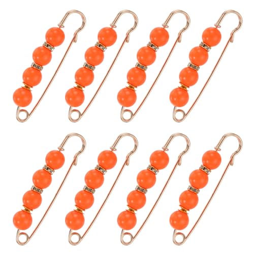 MECCANIXITY Pearl Brooch Pins Decorative Sweater Safety Pin Brooch - color: Bright Orange, size: 2.95"
