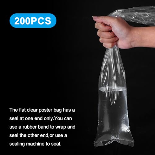 200 Pack Long Plastic Poly Bags, 4x40 Inch 2 Mil Clear Polyethylene Sleeves for Storage & Shipping, Flat Open Waterproof Poster Tube Protectors