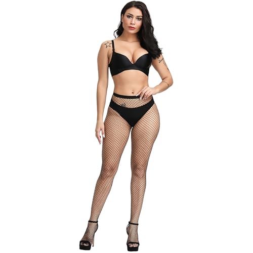 Bestjybt Womens Fishnet Tights High Waist Mesh Fish Net Stockings Pantyhose | Cool Pattern, Sexy, Perfect For Daily Use, Costume Halloween Cospaly, Versatile, Stretchy, Non-Itchy, Great Fit - color: Black Medium Hole