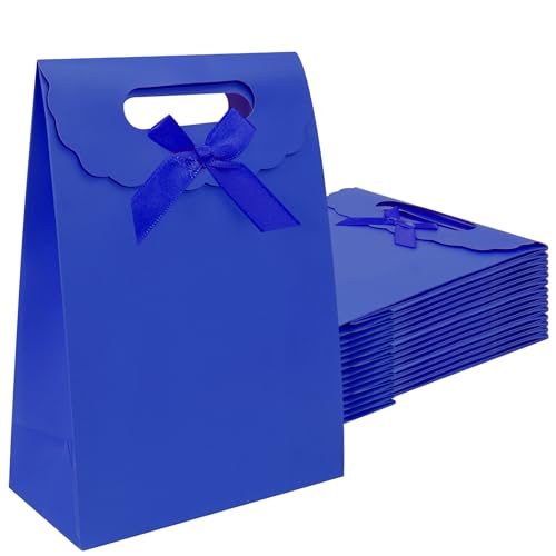 Patdefie gift bags with handles medium size 7×4×10 inch 16pcs for gift wrap birthday,party favor,wedding,anniversary (blue) - color: blue