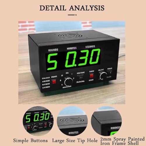 CHEFFS Professional Gym Timer with LED Display, Selectable Training Time and Cycle Repetitions, Adjustable Sound Gym Interval Timer for Muay Thai/MMA/Kickboxing(Blue)