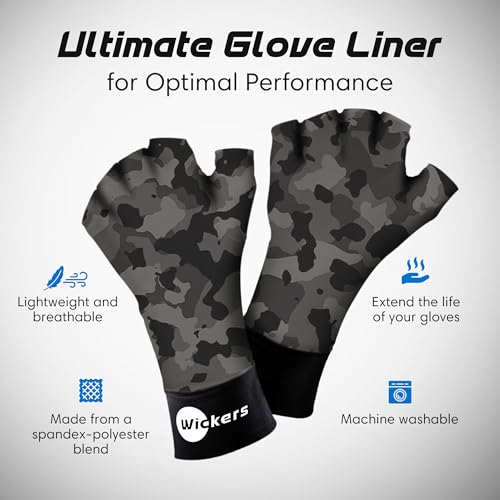 Wickers Thin Fingerless Gloves Men & Women - Lightweight Inner Boxing Gloves, Breathable Inner Glove Liners for Exercise, Gym Glove - Pair - color: Gray Camo, size: Medium