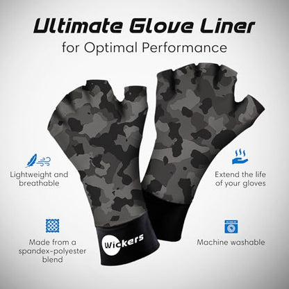 Wickers Thin Fingerless Gloves Men & Women - Lightweight Inner Boxing Gloves, Breathable Inner Glove Liners for Exercise, Gym Glove - Pair - color: Gray Camo, size: Medium