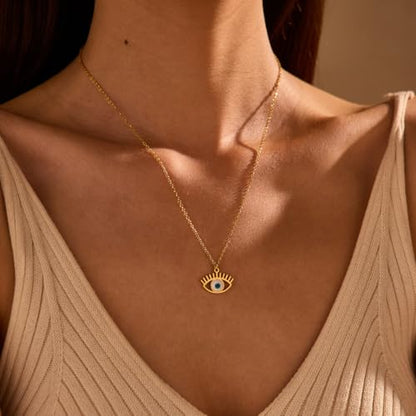 Stainless Steel Hebrew CHAI Necklace | Hand of Fatima Pendant | Turkish Evil Eye Charm | Israel Map Blessing Necklace | Protection Jewelry for Women men Include a Gift Box - color: Gold-Eye-1250