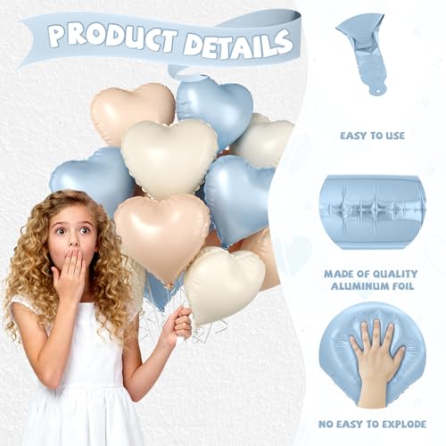 Baby Blue Apricot Heart Balloon, 10PCS Foil for Baby Shower Birthday Party - color: Blue Apricot White