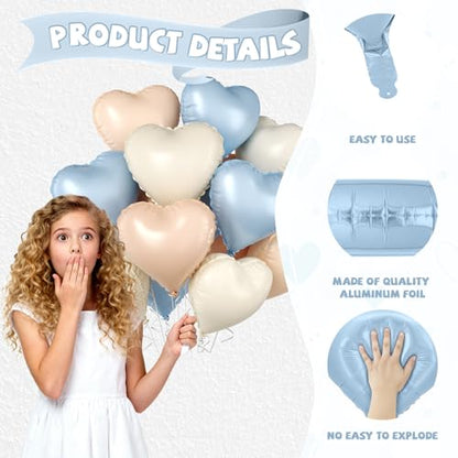 Baby Blue Apricot Heart Balloon, 10PCS Foil for Baby Shower Birthday Party - color: Blue Apricot White