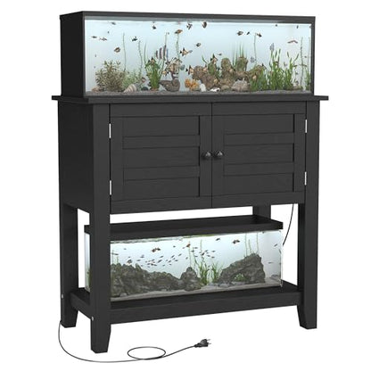 TrailBlaze Heavy Duty Aquarium Stand with Charging Station - Dual Tier Fish Tank Cabinet - Supports 20-29 Gallons - Open Storage & Magnetic Drawer