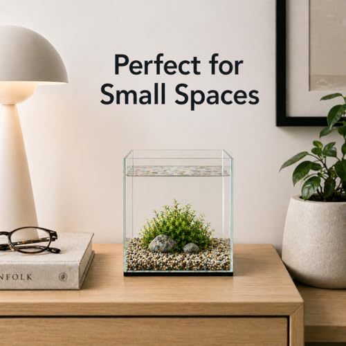 Aquatop High Clarity Low Iron Glass Cube Aquarium, 2.11-Gal – 5mm Thick Glass – Slim Design – Fresh & Saltwater – Desktop Tank with Silicone Sealing - size: 2.1 Gal