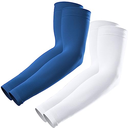 GOUNOD Sun Protection Cooling Compression Arm Sleeves For Men - Gardening Outdoors Sports Workouts volleyball arm sleeves - color: 2 Pairs:white,dark Blue