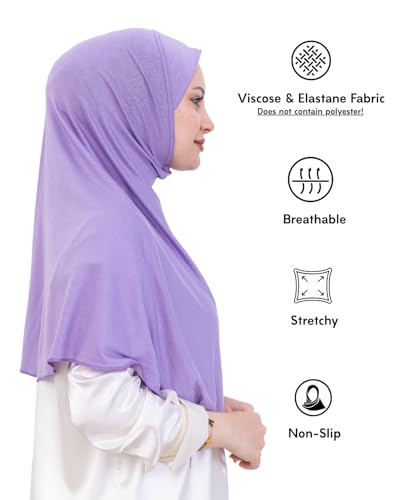 Prien Ready Hijab For Women, One Piece Muslim Instant Turban, Easy To Wear Long Head Scarf, Turkish Islamic Clothes For Abaya - color: Lilac