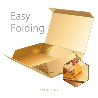 PACKHOME 6 Extra Large Gift Boxes 17.5x11.3x4.3 Inches, Sturdy Shirt Boxes with Magnetic Lids for Clothes and Large Gifts (Glossy Gold) - color: 17x11x4 Inch-Gold-Pack of 6