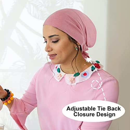 PHOGARY 4 Pcs Women Hijab Undercap, Islamic Muslim Under Hijab Cap Inner Under Scarf Hat Turban with Tie Back Closure - color: White, Pink, Peach, Beige