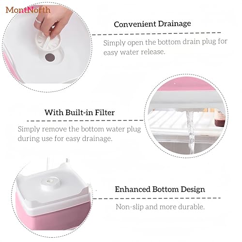 Collapsible Wash Basin 9L, Foldable Dish Tub with Drain Plug, Portable Collapsible Dish Basin, Camping Sink for Washing Dishes, Laundry & Kitchen Use (Pink) - color: Pink - Set of 1